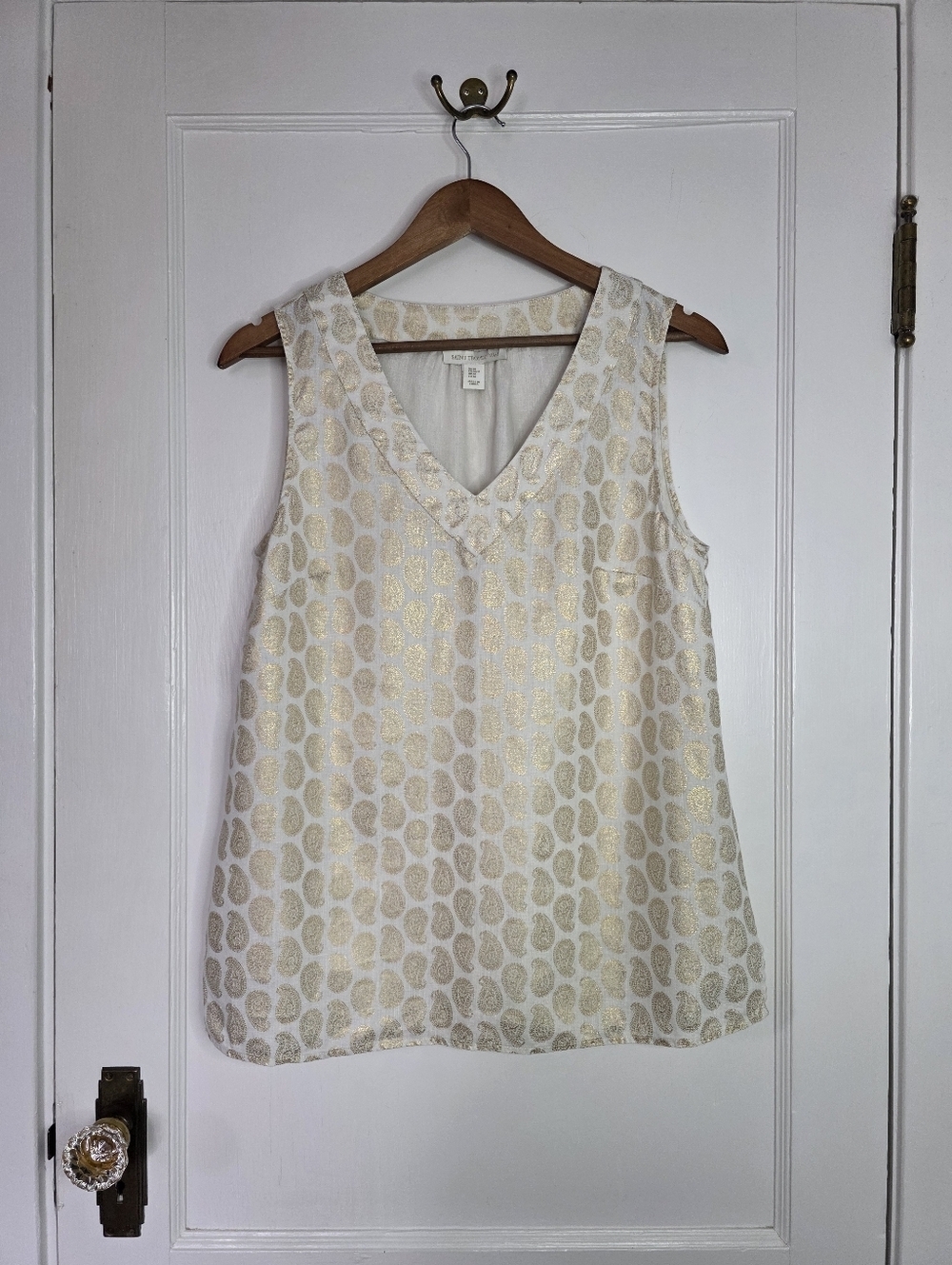 Saint Tropez West Linen Top – Size M – Cream, Metallic Gold